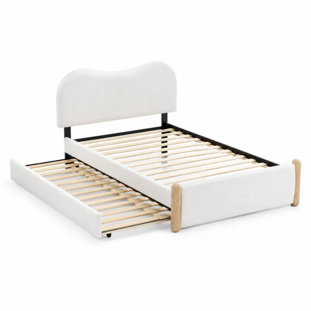 Bett mit Ausziehbett Wei? Polyester und Sperrholz 200x90 cm