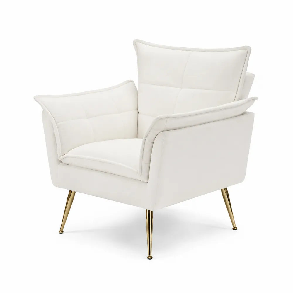 Sessel Polyester Wei? mit Metallbeinen Gold