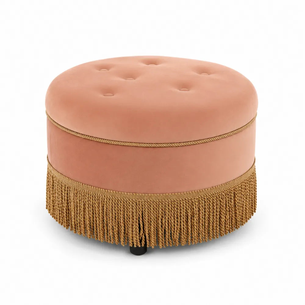 Runder Hocker aus Samt mit Fransen Rosa 40 cm