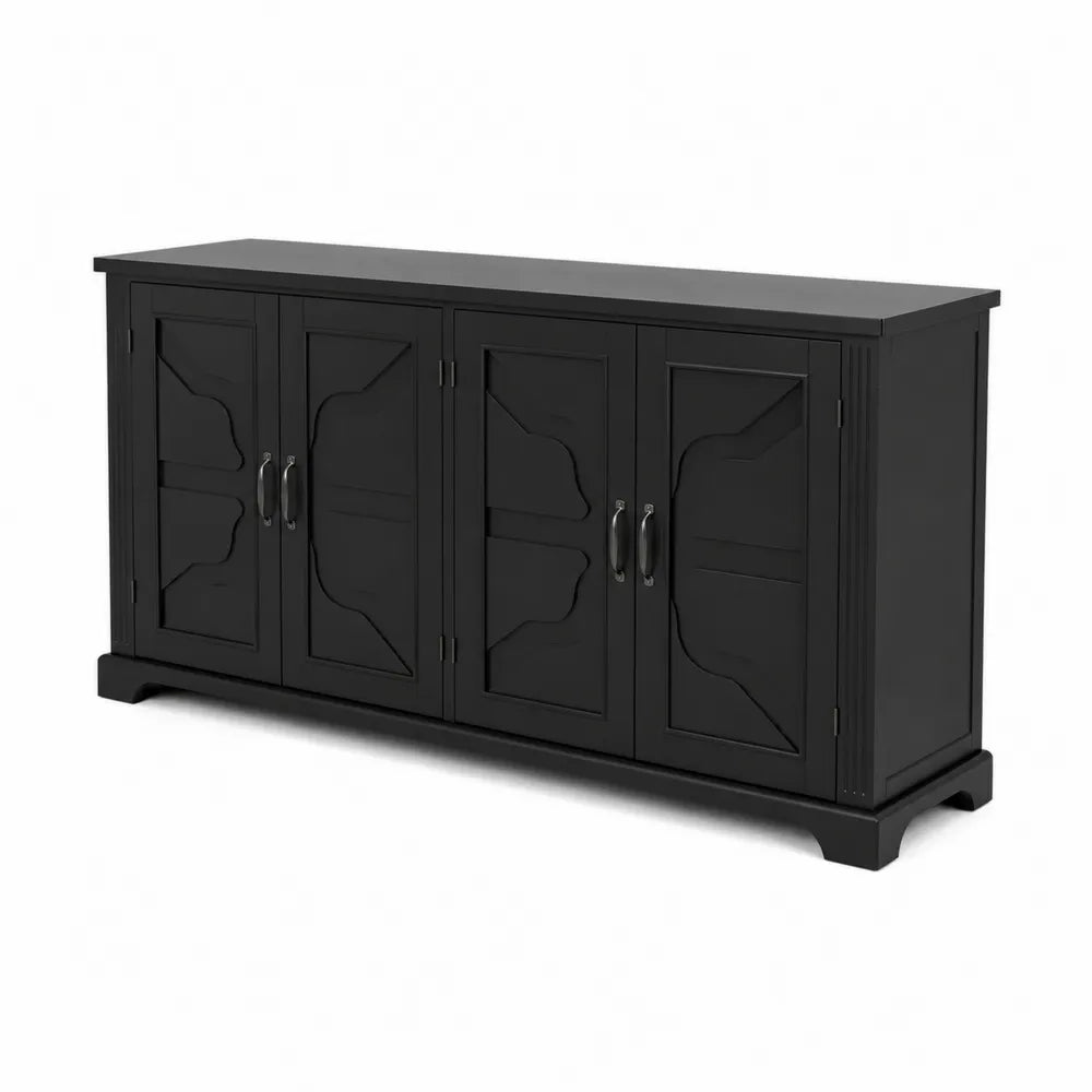 Sideboard Schwarz MDF 4 T¨¹ren 80x160x40 cm