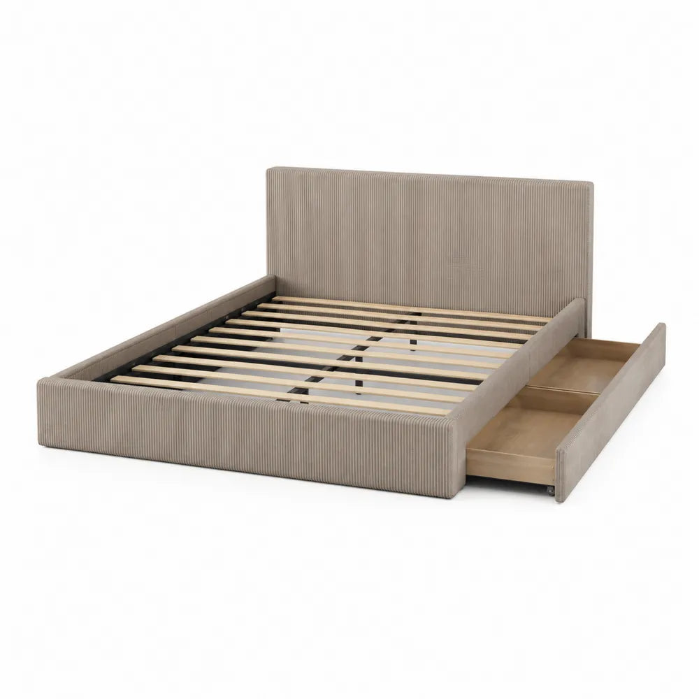 Cordstoff Polsterbett mit Stauraum 200x160 cm Beige